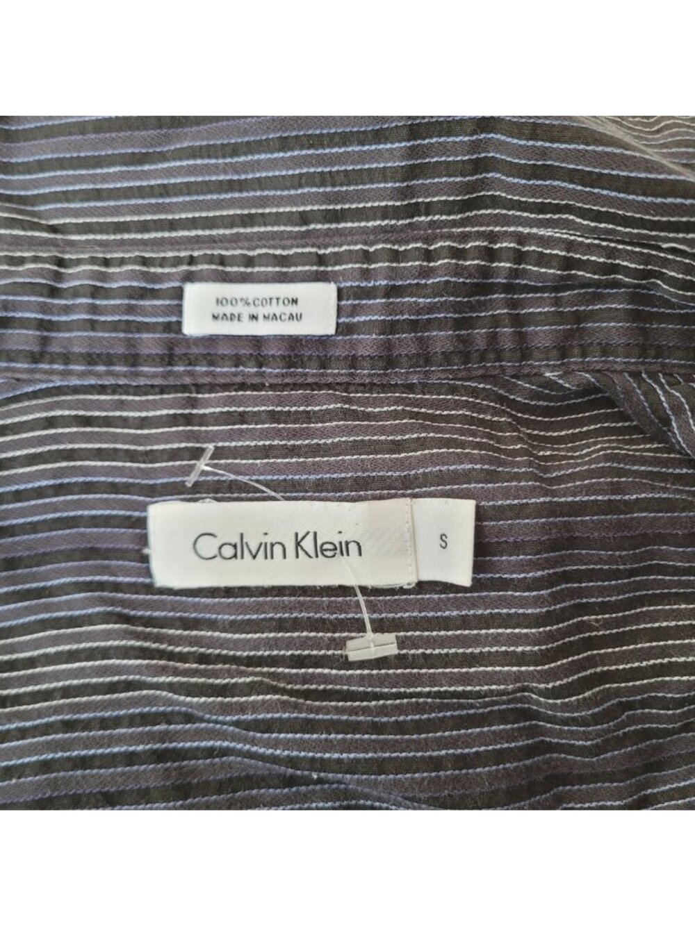 Vintage Calvin Klein Blue Stripe Slim Fit Long Sleeve Shirt S - Picture 5 of 5